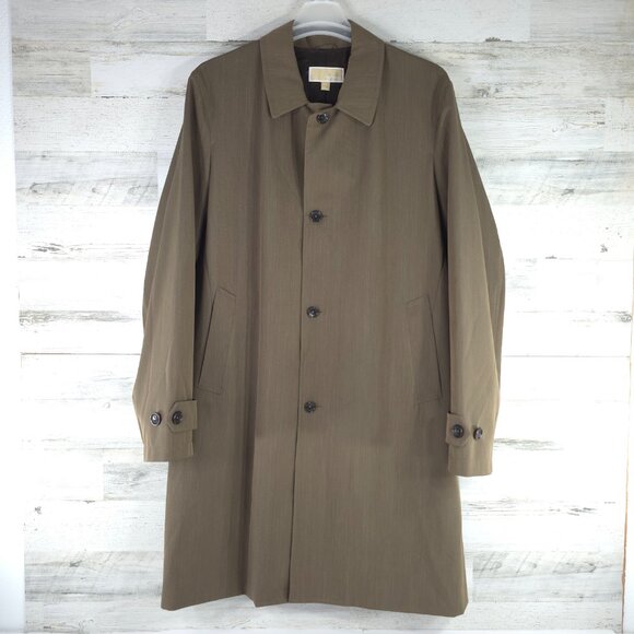 MICHAEL KORS BROWN RAIN COAT MEN'S SIZE 46L FOUR BUTTONS POCKETS LINING *EUC* - Picture 1 of 16
